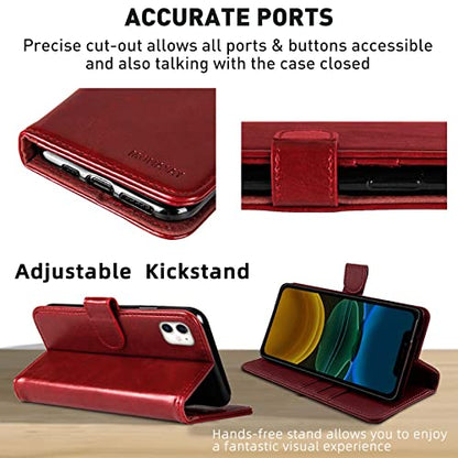 MONASAY Wallet Case Compatible for iPhone 12 mini 5G 5.4-inch,[Glass Screen Protector Included] [RFID Blocking] Flip Folio Leather Cell Phone Cover with Credit Card Holder, Red - color: Red