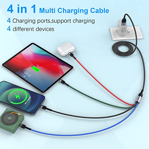 Multi Charging Cable10ft Multi Phone Charger Cable Braided Universal 4 in 1 Charging Cord Extra Long Multiple USB C Cable with IP/USB C C/Micro USB Charger Cables for iPhone/Pad/Galaxy/Pixel and More