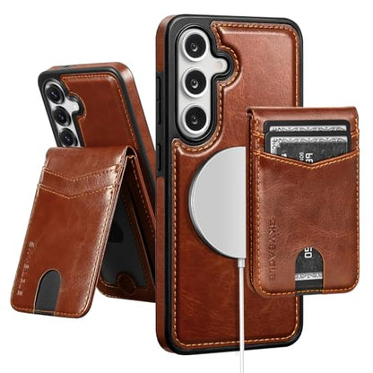 SkyEagle Compatible Magsafe 2 in 1 Detachable Samsung Galaxy S25 FE Wallet Case with Card Holder Women Men,Magnetic Shockproof PU Leather Phone Case RFID Blocking Flip Kickstand Credit Slots,Brown - color: Brown, size: Samsung Galaxy S25 FE 5G