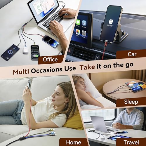 Minlu 4 in 2 Multi Charging Cable,USB C Charging Cords for Multiple Devices