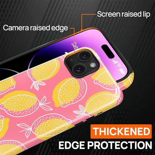 Magnetic for iPhone 14 Plus Case,[Compatible with Magsafe] Dual Layer Protective Heavy Duty Shockproof Rugged Drop Protection Bumper Hybrid Case - Pink Yellow Lemon - color: Pink Yellow Lemon, size: iPhone 14 Plus