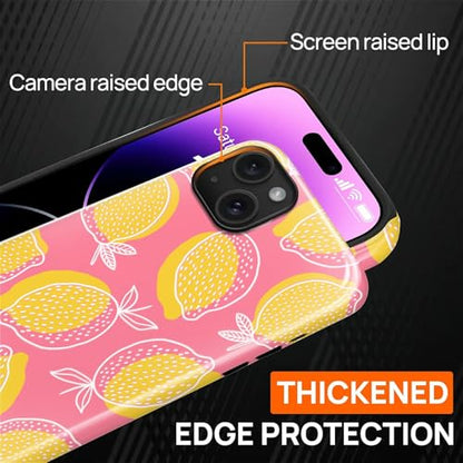 Magnetic for iPhone 14 Plus Case,[Compatible with Magsafe] Dual Layer Protective Heavy Duty Shockproof Rugged Drop Protection Bumper Hybrid Case - Pink Yellow Lemon - color: Pink Yellow Lemon, size: iPhone 14 Plus