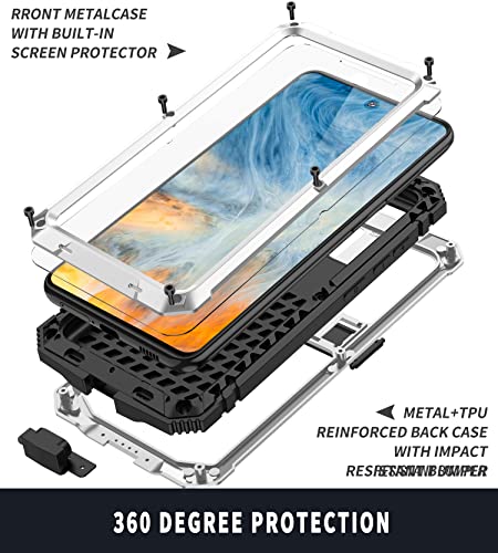Simicoo for Samsung Galaxy S25 FE Metal Military Heavy Duty Case, Metallic Bumper Shockproof Dustproof Rugged Tough with Stand Screen Protector Camera Control Full Body Drop Protective Cover Silver - color: Silver