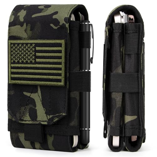 Dual Tactical Phone Pouch Molle Phone Holster Double Capacity Holder Universal Utility EDC Pouch for iPhone 17 Pro Max/17 Pro/16 Pro Max/16 Pro/15 Pro Max/15 - color: Black Camo