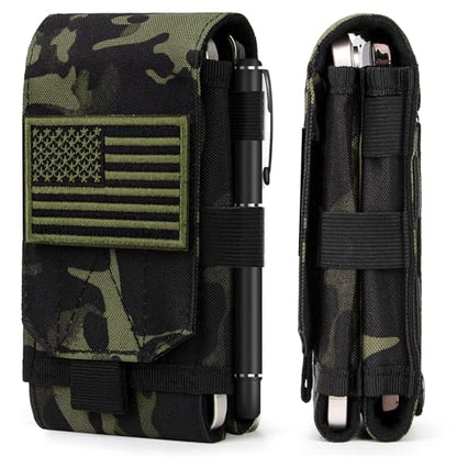 Dual Tactical Phone Pouch Molle Phone Holster Double Capacity Holder Universal Utility EDC Pouch for iPhone 17 Pro Max/17 Pro/16 Pro Max/16 Pro/15 Pro Max/15 - color: Black Camo