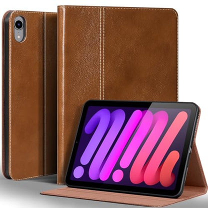 Gexmil Leather Case for iPad mini 7 A17 Pro/iPad mini 6 Gen 8.3 Inch - color: Yellow Brown