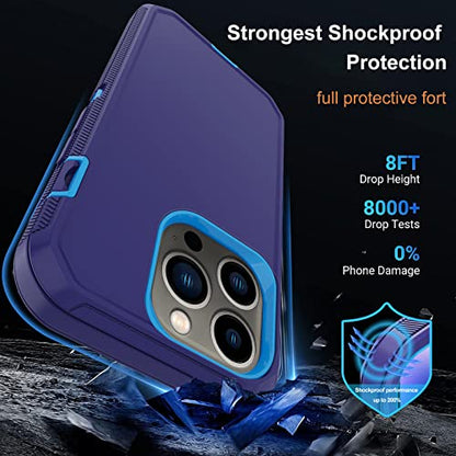 for iPhone 14 Pro Max Case with 2 Screen Protector,Heavy Duty Shockproof Drop Protection Rugged 3-Layer Military Tough Durable Protective Cover for Apple iPhone 14 Pro Max6.7 (Blue/Dark) - color: Blue/Dark