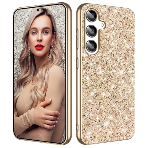 S25 FE Glitter Case for Samsung Galaxy S25 FE 5G Phone Case for Women Girls, Slim Ultra Thin Matte Back Shockproof Protective Cover for Samsung S25 FE 5G, Crystal Bling Case, 2025 (Gold) - color: Gold
