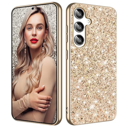 S25 FE Glitter Case for Samsung Galaxy S25 FE 5G Phone Case for Women Girls, Slim Ultra Thin Matte Back Shockproof Protective Cover for Samsung S25 FE 5G, Crystal Bling Case, 2025 (Gold) - color: Gold