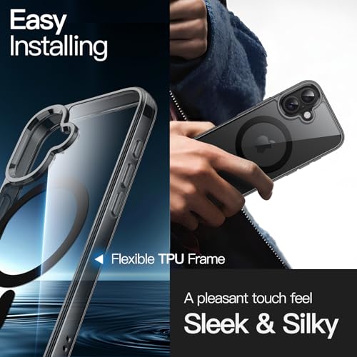 JETech Magnetic Case for iPhone 16 Plus 6.7-Inch Compatible with MagSafe, Shockproof Phone Bumper Cover, Anti-Scratch Clear Back (Black) - color: Black, size: iPhone 16 Plus