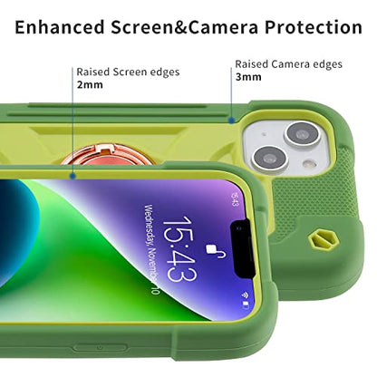 MARKILL Compatible with iPhone 14 Plus Case 6.7 Inch with 360 Degree Rotate Ring Stand, Military Grade Drop Protection Full Body Rugged Heavy Duty Protective Cover for iPhone 14 Plus Avocado - color: Avocado, size: iPhone 14 Plus 6.7"