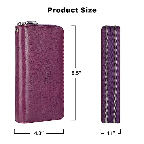 Small Compact Women Wallet RFID Blocking Genuine Leather Bifold Purse with ID Windows - color: 2-waxed Purple, size: One Size