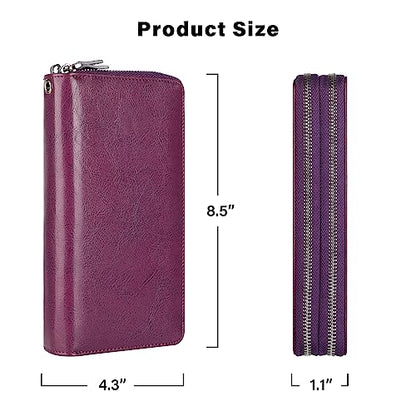 Small Compact Women Wallet RFID Blocking Genuine Leather Bifold Purse with ID Windows - color: 2-waxed Purple, size: One Size