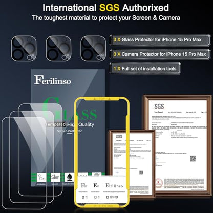 Ferilinso 3 Pack Screen Protector for iPhone 15 Pro Max, Tempered Glass - size: iPhone 15 Pro Max 6.7 INCH