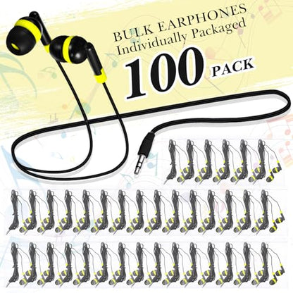 Kanayu 100 Pack Wired Earbuds Bulk for Classroom, No Mic 3.5mm, Yellow - color: Yellow