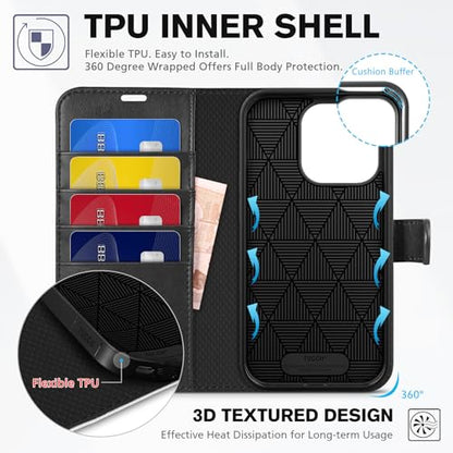 TUCCH Wallet Case for iPhone 14 Pro (6.1"), 4 Card Holders, Black & White - color: Black & White