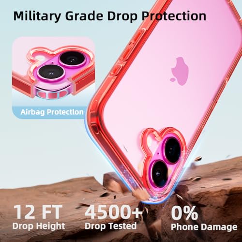 Mobnano for iPhone 16 Case, Protective Shockproof Bumpers [Not Yellowing] Anti-Scratch Transparent Slim Hard PC Back Soft TPU Frame Cover for Men Women - Red - color: Red