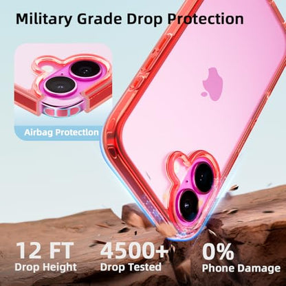 Mobnano for iPhone 16 Case, Protective Shockproof Bumpers [Not Yellowing] Anti-Scratch Transparent Slim Hard PC Back Soft TPU Frame Cover for Men Women - Red - color: Red