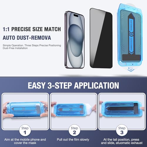 2-Pack Privacy Screen Protector for iPhone 17 Pro 6.3-inch, 9H Tempered Glass, Full Coverage, Anti-Fingerprint, Auto Dust-Elimination, No Bubble, Easy Installation - size: for iPhone 17 Pro