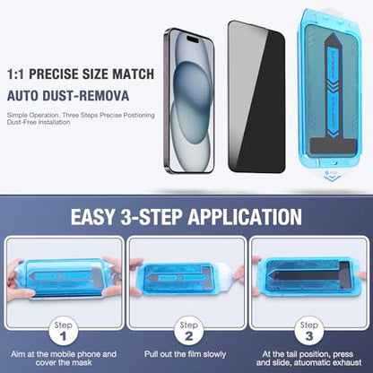 2-Pack Privacy Screen Protector for iPhone 17 Pro Max 6.9-inch, 9H Tempered Glass, Full Coverage, Anti-Fingerprint, Auto Dust-Elimination, No Bubble, Easy Installation - size: for iPhone 17 Pro Max