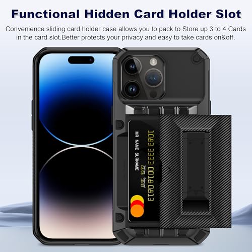 SAMONPOW for iPhone 14 Pro Case with Card Holder [4 Cards] &Kickstand Black - size: for iPhone 14 Pro