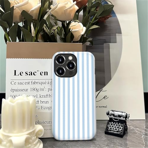 Compatible with iPhone 16 Pro Case,Glossy 2-in-1 Sleek All-Inclusive Dual-Layer Material Soft TPU + PC Back for Blue Stripes Geometric Pastel Summer Beach - color: Blue Stripes Geometric Pastel Summer Beach-Glossy, size: iPhone 16 Pro