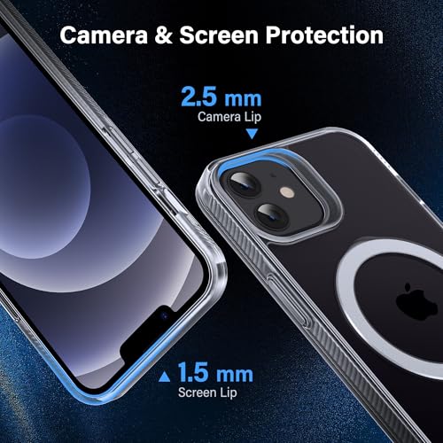 Magnetic Case for iPhone 12/12 Pro - [Built-in Invisible Stand] [Compatible with MagSafe] [Military Grade Drop Protection] Anti-Yellowing Hard Back Silicone Edge Cover, 6.1", Clear - color: Clear, size: iPhone 12/12 Pro 6.1''