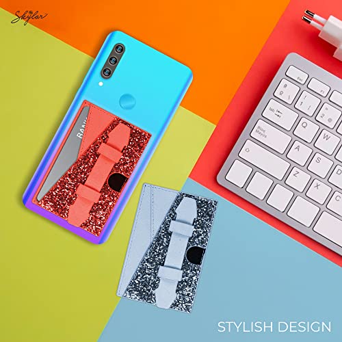 Stick On Phone Wallet, Finger Strap Grip, Credit Card Holder, Faux Leather - color: Red