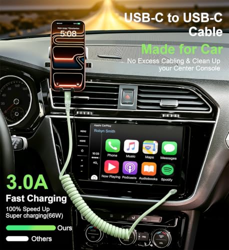 USB C to C Cable 6FT, 2Pack Coiled USB C Fast Charging Cable for CarPlay - color: Green, size: 6FT