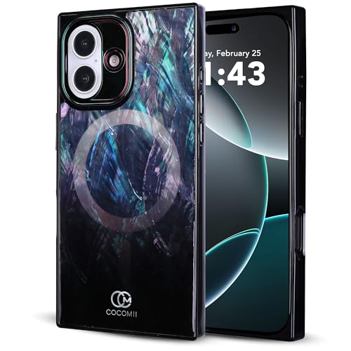 COCOMII Rectangle for iPhone 16 Plus Case, Black Real Mother of Pearl | Compatible with MagSafe Wireless Charging, Shockproof 10ft Drop Protection, Camera & Screen Protection, Premium Glossy Finish - color: Black Real Mother of Pearl, size: iPhone 16 Plus