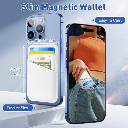 SHANSHUI Magnetic Phone Wallet, Durable Leather Wallet Credit ID Bussiness Card Holder for Back of Phone Compatible with iPhone 17/16/ 15/14/ 13/12 Mini/Plus/Pro/Pro Max - color: White