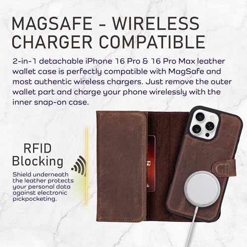 Bayelon Wallet Case for iPhone 16 Pro Max 6.9", Trifold Leather Wallet, Detachable Magnetic Flip Folio Cover, Card Holder, iPhone 16 Pro Max Wallet Case, MagSafe Compatible, RFID (Coffee Brown) - color: Dark Brown, size: iPhone 16 Pro Max