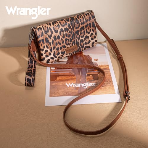 Wrangler Leopard Print Wallets Womens Crossbody Wallet Cheetah RFID Blocking Bifold Small Clutch Credit Card Holder Purse - color: B-leopard Brown