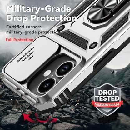 for iPhone 17 Case, with Slide Camera Cover HD Screen Protector [Military Grade 16ft. Drop Tested] Ring Holder Kickstand Protective Phone Case for Apple iPhone 17, Silver - color: Silver w/ Slide Camera 2nd gen. Military Grade