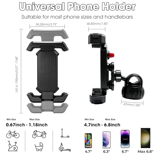 2026 Upgrade Motorcycle Phone Mount with 4-Point Vibration Damper, Anti-Shake Bike Phone Holder for Handlebar, Shockproof Bicycle Clip for iPhone 17 16 15 14 Pro Max, Samsung S25 S24, 4.7-7"