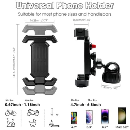 2026 Upgrade Motorcycle Phone Mount with 4-Point Vibration Damper, Anti-Shake Bike Phone Holder for Handlebar, Shockproof Bicycle Clip for iPhone 17 16 15 14 Pro Max, Samsung S25 S24, 4.7-7"