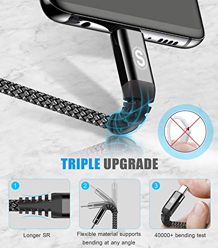 sweguard USB to USB C Cable 3-Pack 10ft 6.6ft 3.3ft Fast Charging Braided - color: Black, size: 10ft+6.6ft+3.3ft