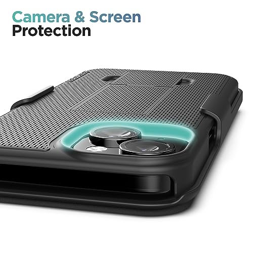 Encased DuraClip Designed for iPhone 15 Case with Belt Clip Phone Holster and Kickstand (Matte Black) - size: iPhone 15