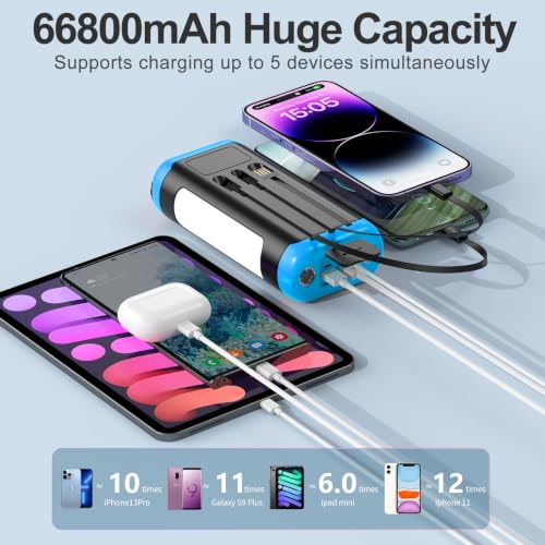 Solar Power Bank Portable Charger 66800mAh Battery Pack for Camping(Blue) - color: Blue