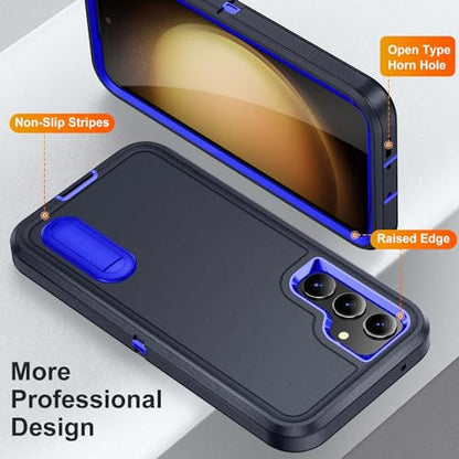 for Samsung Galaxy S23 FE Case with Kickstand Case 3-Layer Military Grade Protective Case Cover Silicone Heavy Duty Rugged Shockproof for Galaxy S23 FE Phone Case (Navy+Blue) - color: Navy+Blue