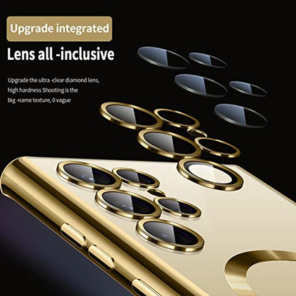 For Samsung Galaxy S23 Ultra Case（only）, Covers for s23u .Magnetic Metallic Glossy Slim Clear Luxury Soft Shockproof funda capa para for Galaxy S23 Ultra 6.8 inch.Compatible with MagSafe (Gold) - color: Gold