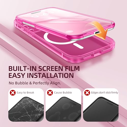 BERFY for iPhone 17 Pro Case, Compatible with MagSafe, Built-in Glass Screen Protector, Camera Protection, Shockproof Full Body Phone case 6.3", Clear Bright Pink
