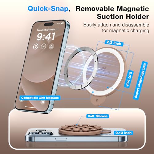 Magnetic Suction Cup Phone Mount with MagSafe, Silicone Hands-Free Grip Holder for iPhone Case and Android, Mirror Shower Phone Stand for Makeup FaceTime Gym Kitchen Bathroom, Light Brown - color: Light Brown