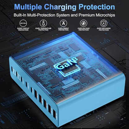 800W USB C Charger Block,10-Port Charging Station