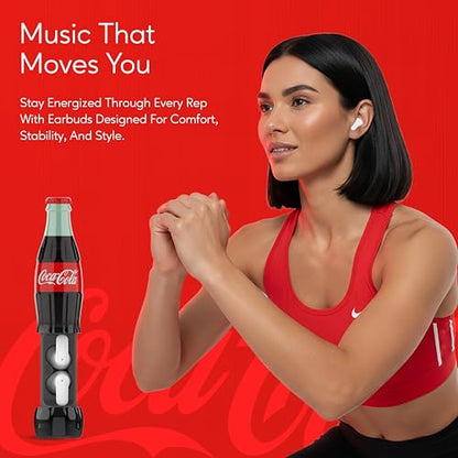 Coca-Cola Bottle Shaped Wireless Earbuds – Bluetooth 5.0 Headphones with Built-in Mic, Voice Assistant Compatibility, 9H Playtime, HD Stereo Sound, Noise Cancelling – Compatible with Apple & Android - color: Red