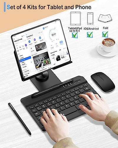 for Samsung Galaxy Z Fold 8 Ultra 7 6 5 All Fold Series Bluetooth Keyboard and Mouse Set, Portable Travel Keyboard Adjustable Foldable Aluminum Alloy Stand Holder with Pen for 4.7"-8.5" Mini Tablets - color: Extendable Base
