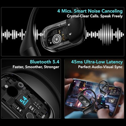 Joy Open-Ear Headphones, Wireless Bluetooth 5.4 Earhook Earbuds - color: Black
