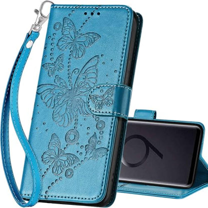 for Samsung Galaxy S9 Plus Wallet case, Blue-Butterfly | 3 Card Holders, Kickstand, Shockproof TPU Shell, PU Leather, Magnetic Closure, Protective Flip Folio Cover, Women - color: 8