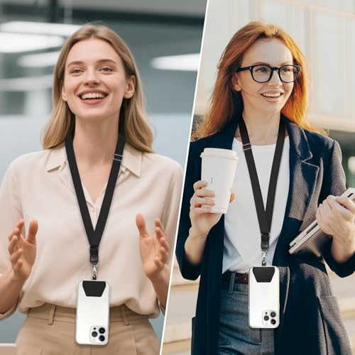 SHANSHUI Phone Lanyard, Cell Phone Tether Pads Compatible with iPhone & All Smartphones in Full Cover Cases - color: Black Adjustable, size: 23inch