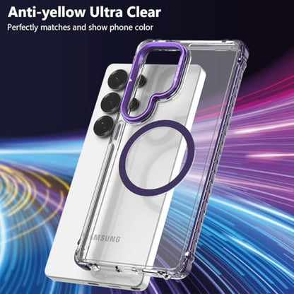 Nvollnoe for Samsung S25 Ultra Case Compatible with MagSafe Military Grade Shockproof Heavy Duty Protective Adjustable Kickstand Ultra Clear Magnetic Phone Case for Samsung S25 Ultra(Purple) - color: Clear-Purple